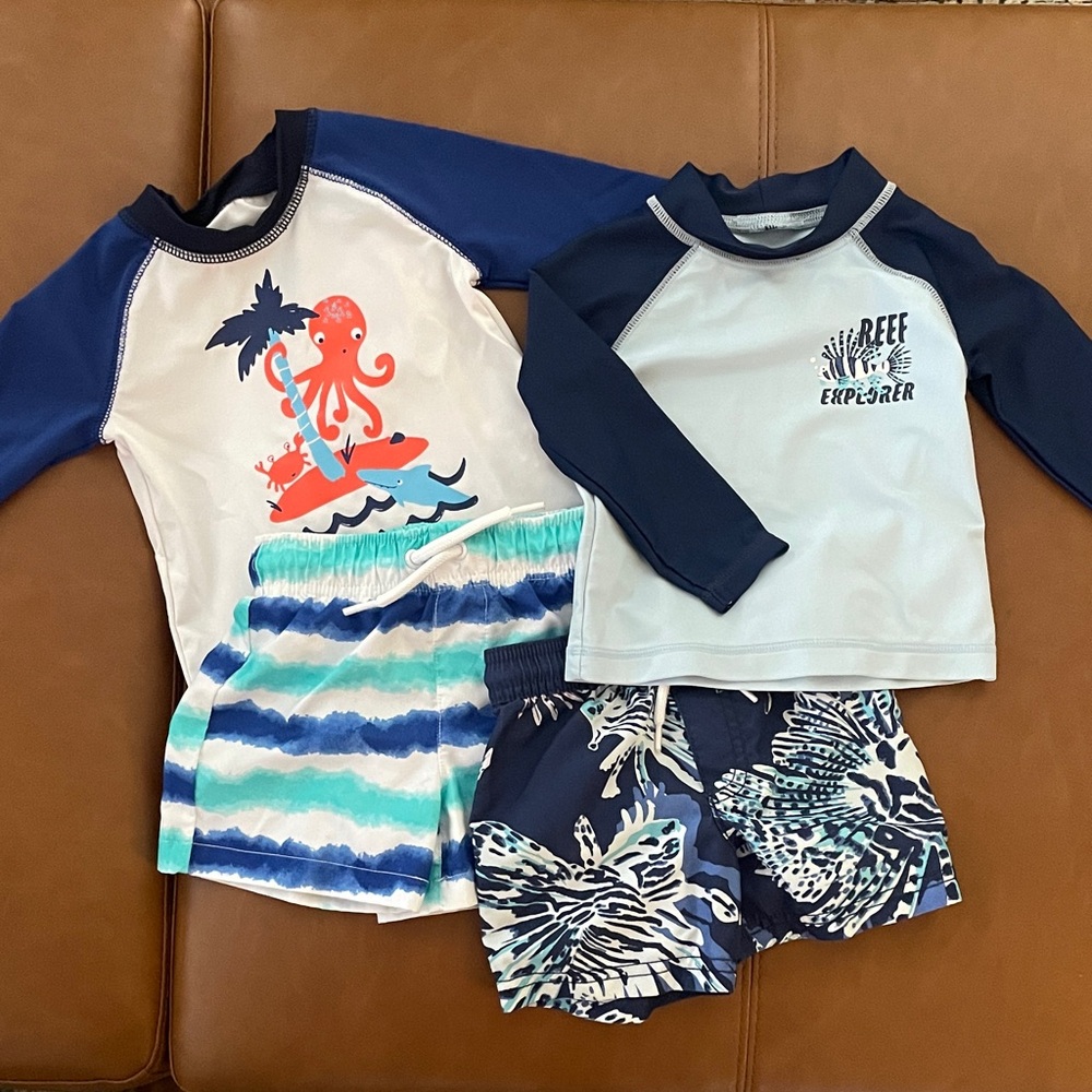 The Children’s Place and Carters Blue and White Kids Swim Rashguards Set